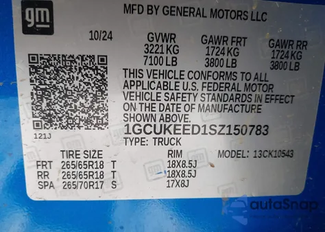 2025 Chevrolet Silverado 1500 4Wd Short Bed Rst from USA, damaged, VIN 1GCUKEED1SZ150783
